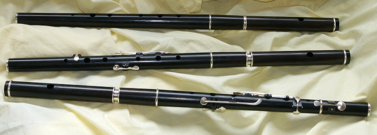 Martin Doyle keyless and keyed flutes with tuning slides and made from African Blackwood.