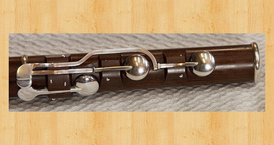 Mounting block and key-work detail on the Martin Doyle nine key flute.