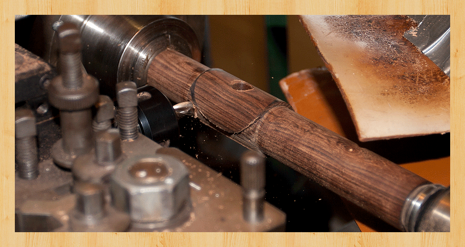 Cutting the lip plate on a wooden headjoint for a concert flute.